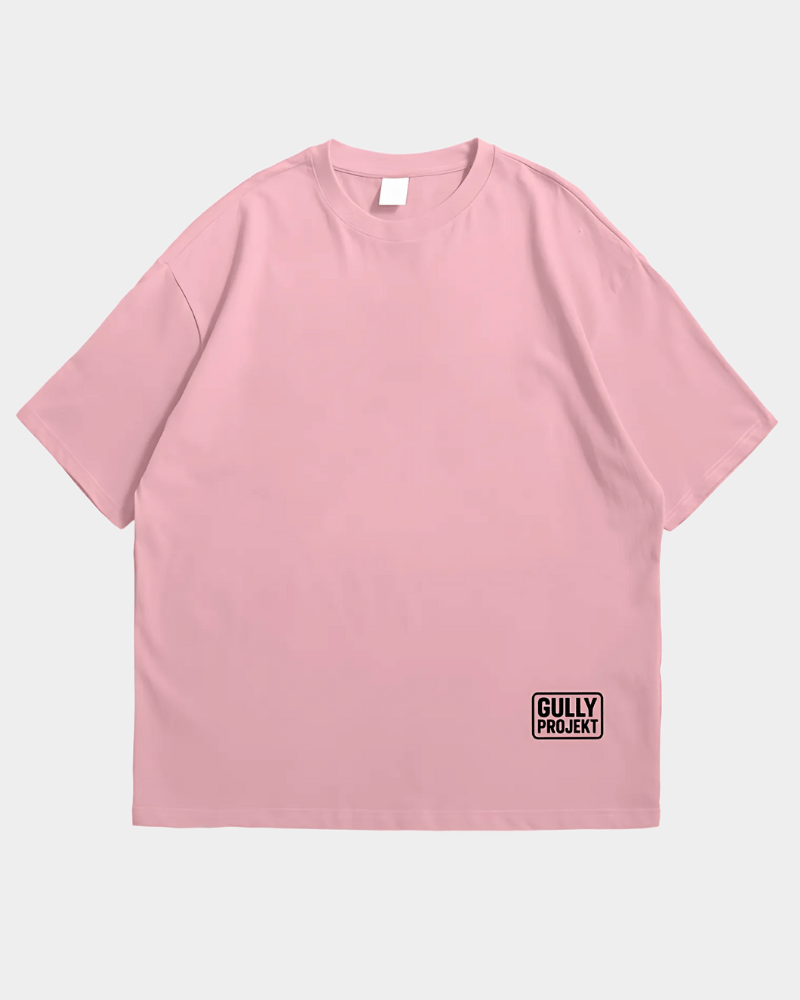 Gully Projekt comfortable oversized cotton tee in soft pink with logo patch on front bottom