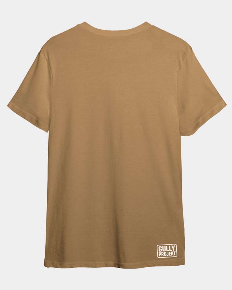 Gully Projekt No Control Tee Untamed Vision brown crew neck t-shirt with logo on lower back