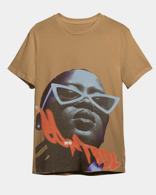 No Control Tee Untamed Vision tan t-shirt with graphic of woman wearing sunglasses and bold text print