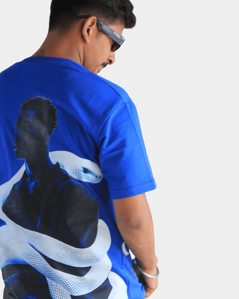 Gully Projekt premium urban oversized t-shirt in blue with bold graphic design on back