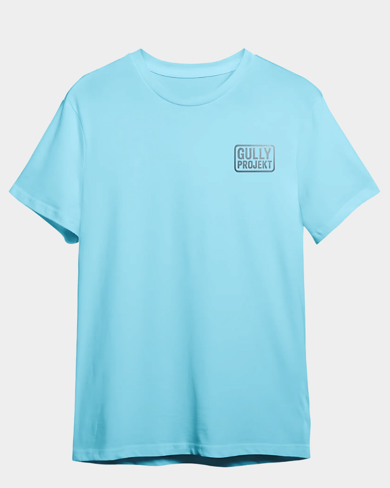 Gully Projekt light blue No Face Club tee with small logo print on chest