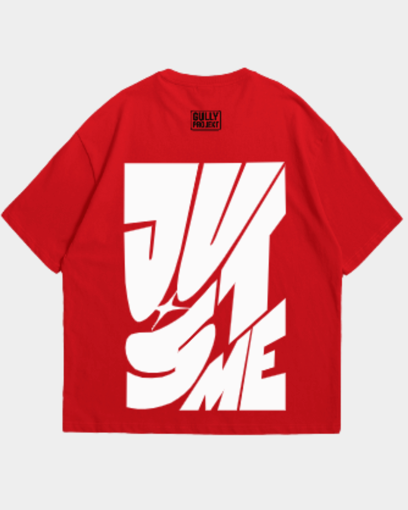 Red Gully Projekt premium street style oversized tee with bold white graphic design on the back