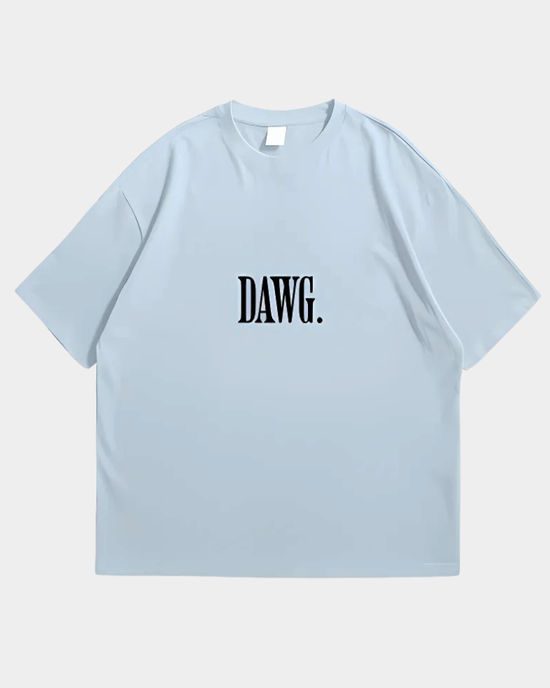 Light blue premium urban fashion DAWG tee with black DAWG text printed on front